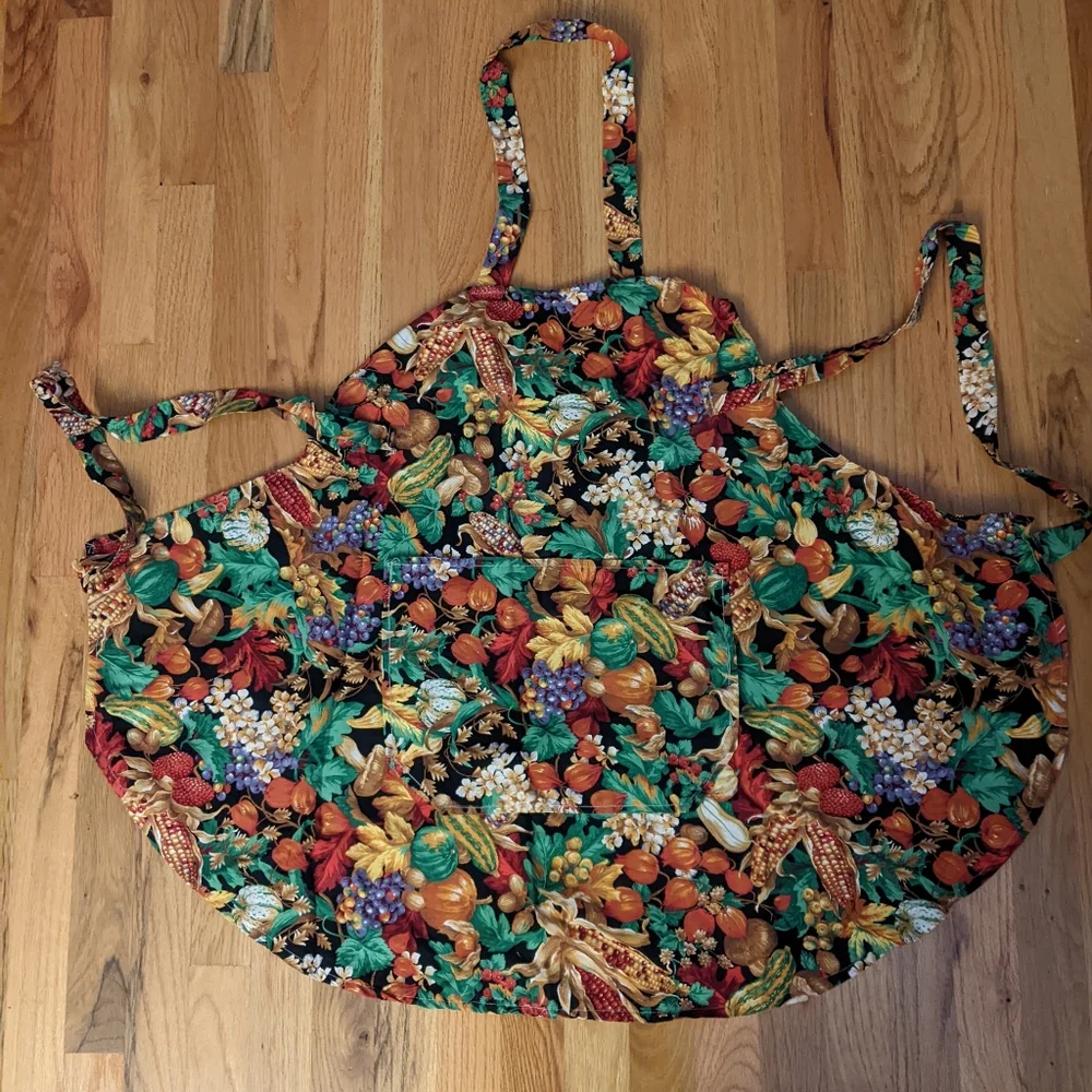 Handcrafted Large Apron,  Colorful Veggie Fabric,  Pocket, Waist Ties, Unisex